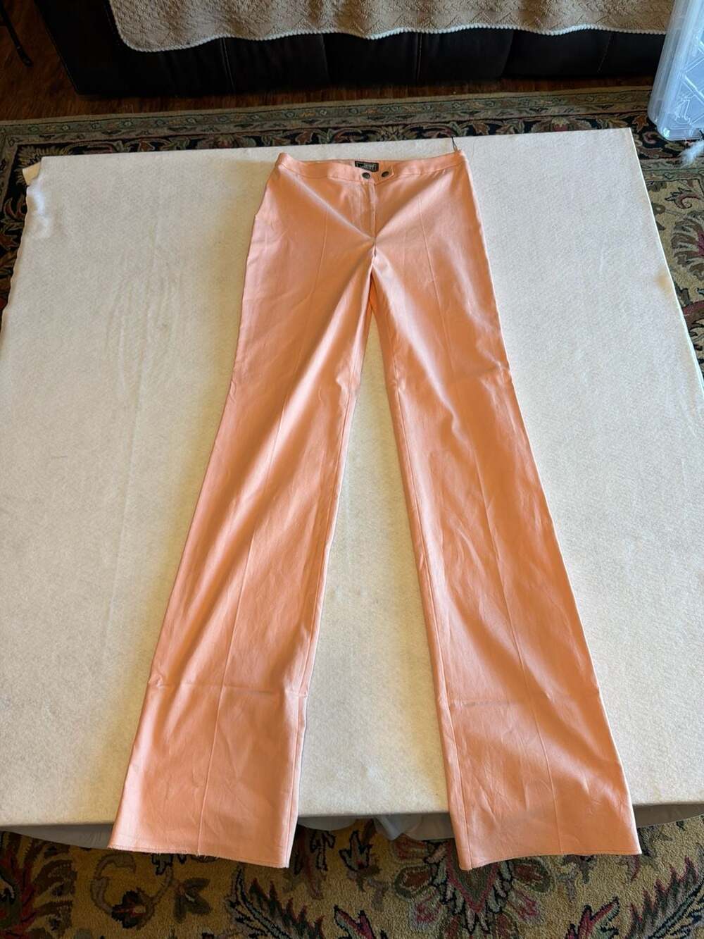 Vintage Gianni Versace Couture Peach Flat Front High Rise Flare Trousers Size 44